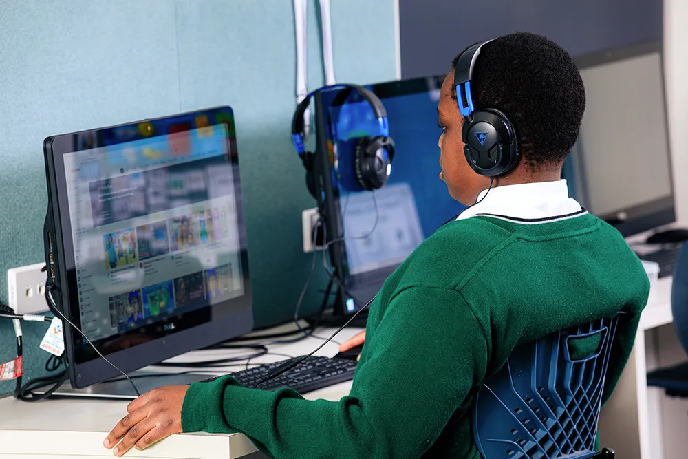 Student sitting at computer during class