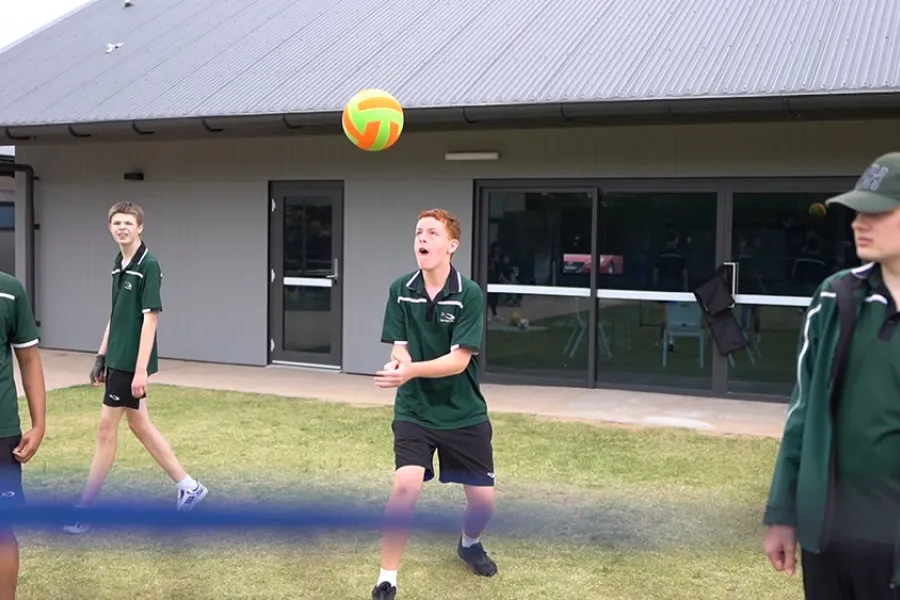 Enjoying a friendly game of volleyball